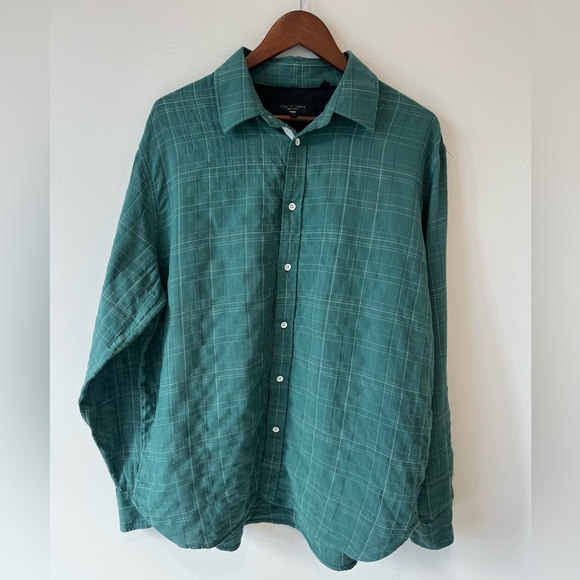 Rag & Bone Green Plaid Button-Up Shirt - Size XL/TG - Picture 5 of 8